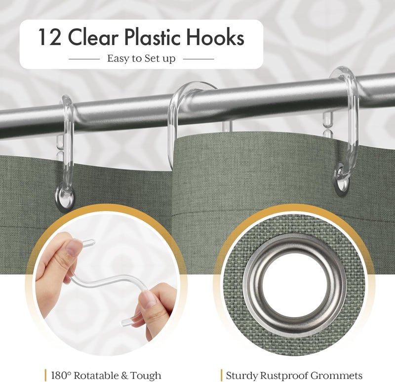 AmazerBath Boho Shower Curtains for Bathroom, Farmhouse Shower Curtain with Tassels, Sage Green Shower Curtain Set, Faux Linen Fabric Shower Curtain with 12 Hooks, Hotel Quality, 72x72 Inches - Image 4